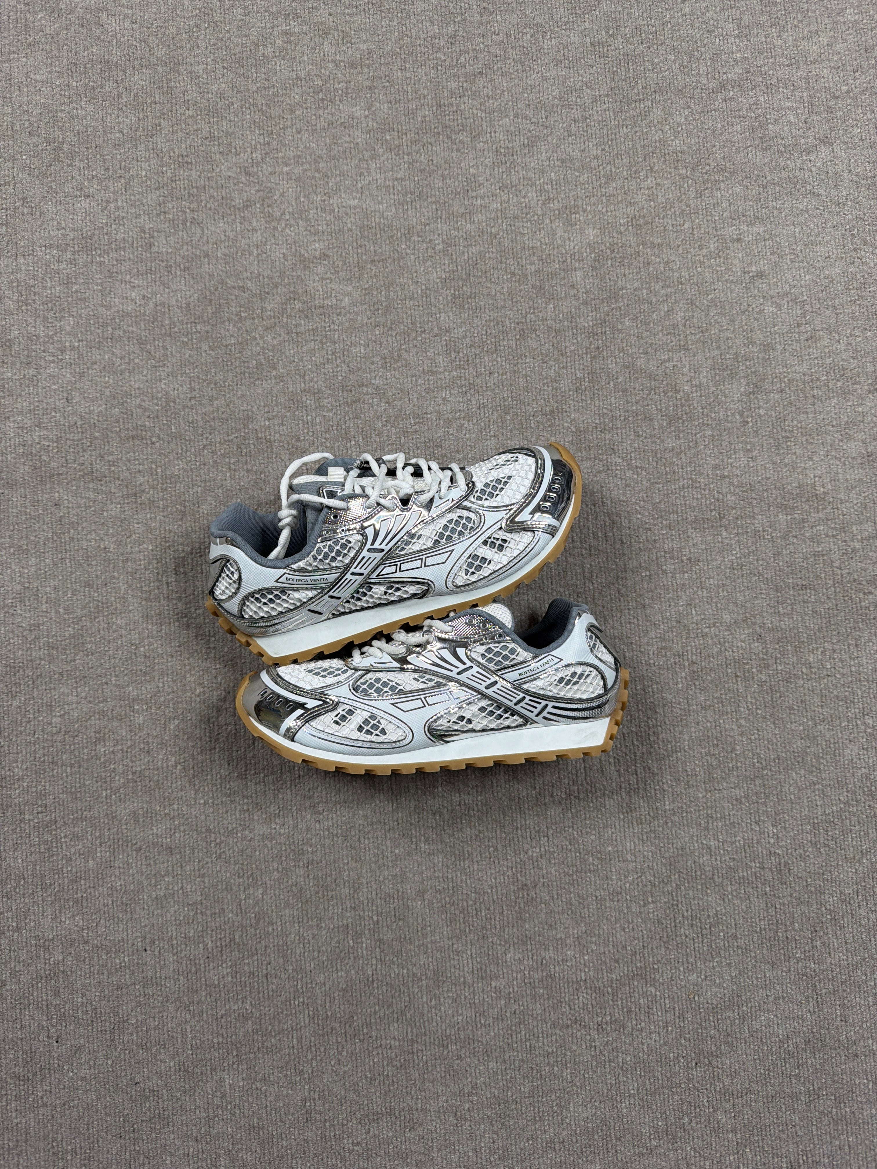 Bottega Veneta 'Orbit' White & Silver Sneakers