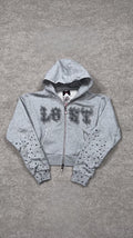 Lost intricacy Women's Ash Grey Patch Zip Up