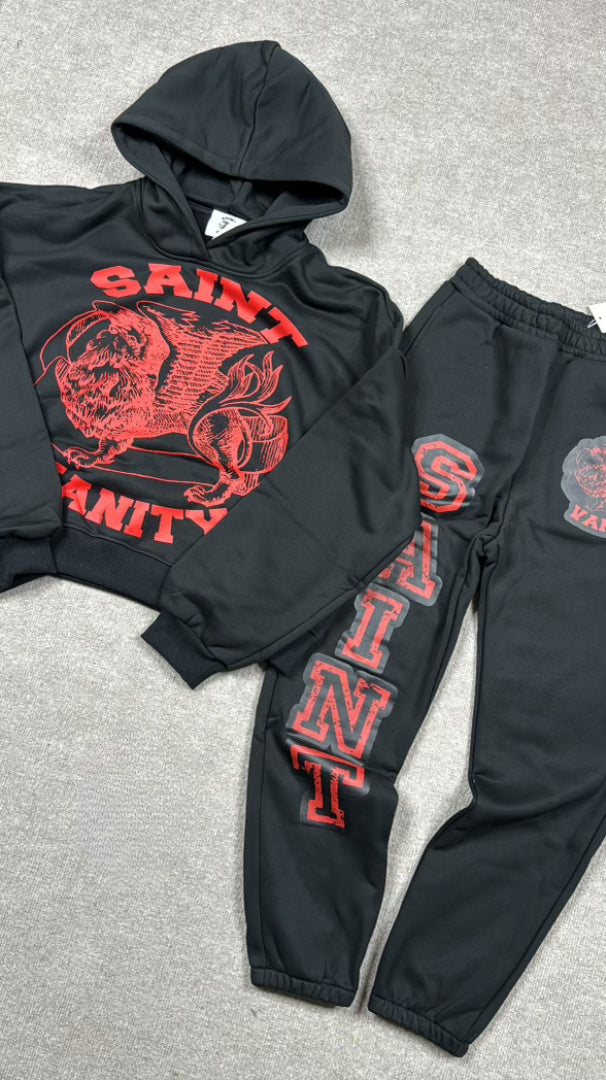 Saint vanity sweatsuit black & red