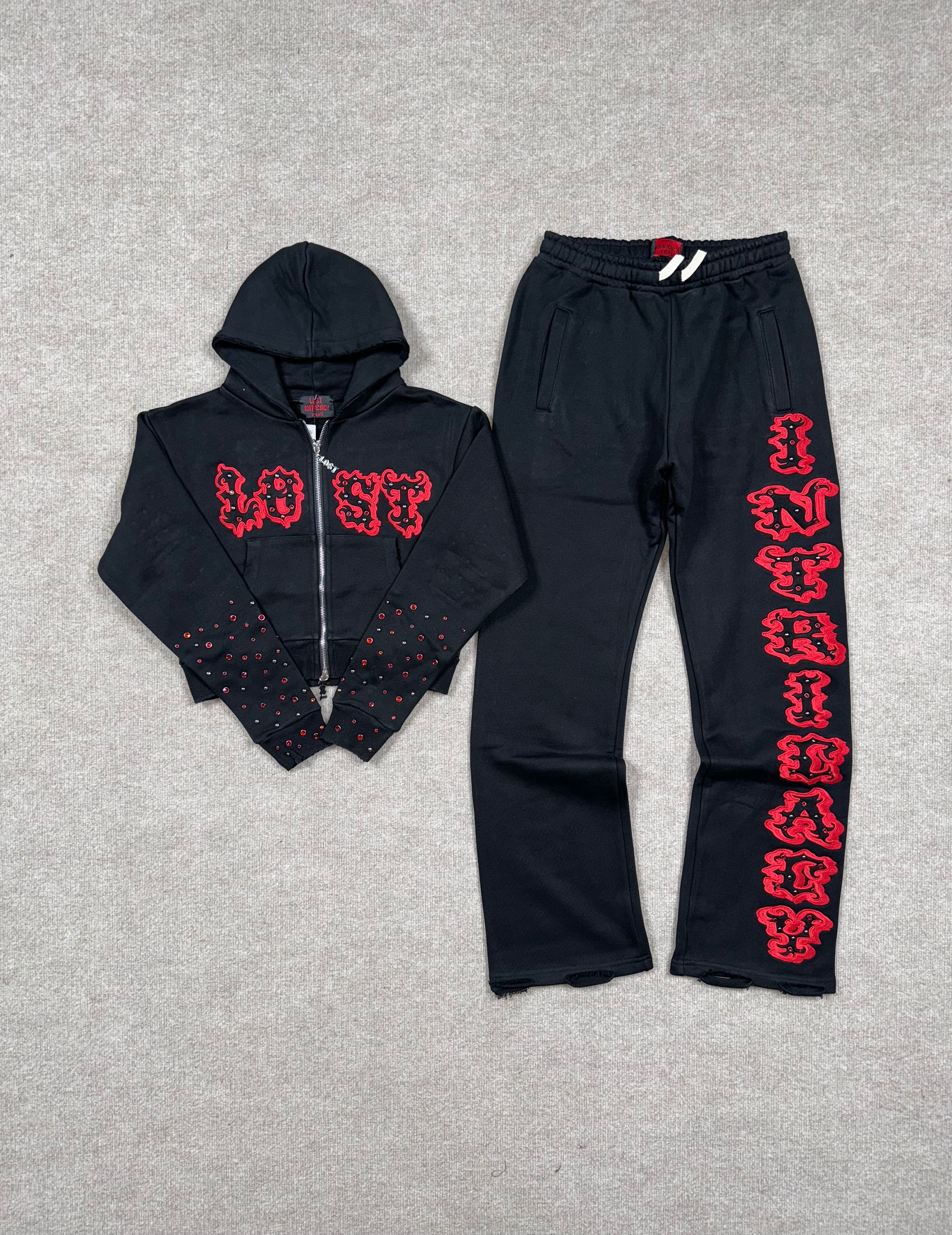 Lost Intricacy Womens 'Patch' Black & Red Full Zip Hoodie