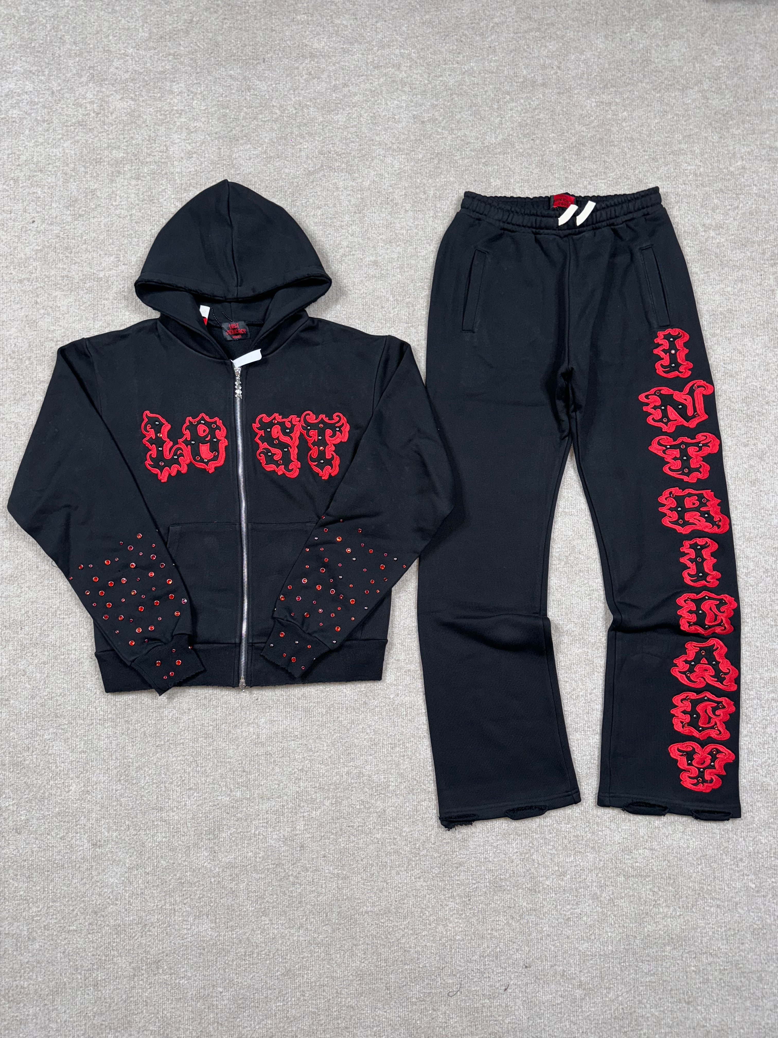 Lost Intricacy Men 'Patch' Black & Red Full Zip Set