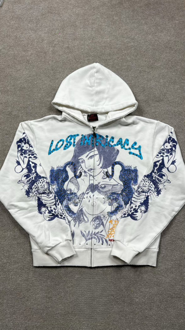 Lost intricacy Cream Twin Tiger Zip Up