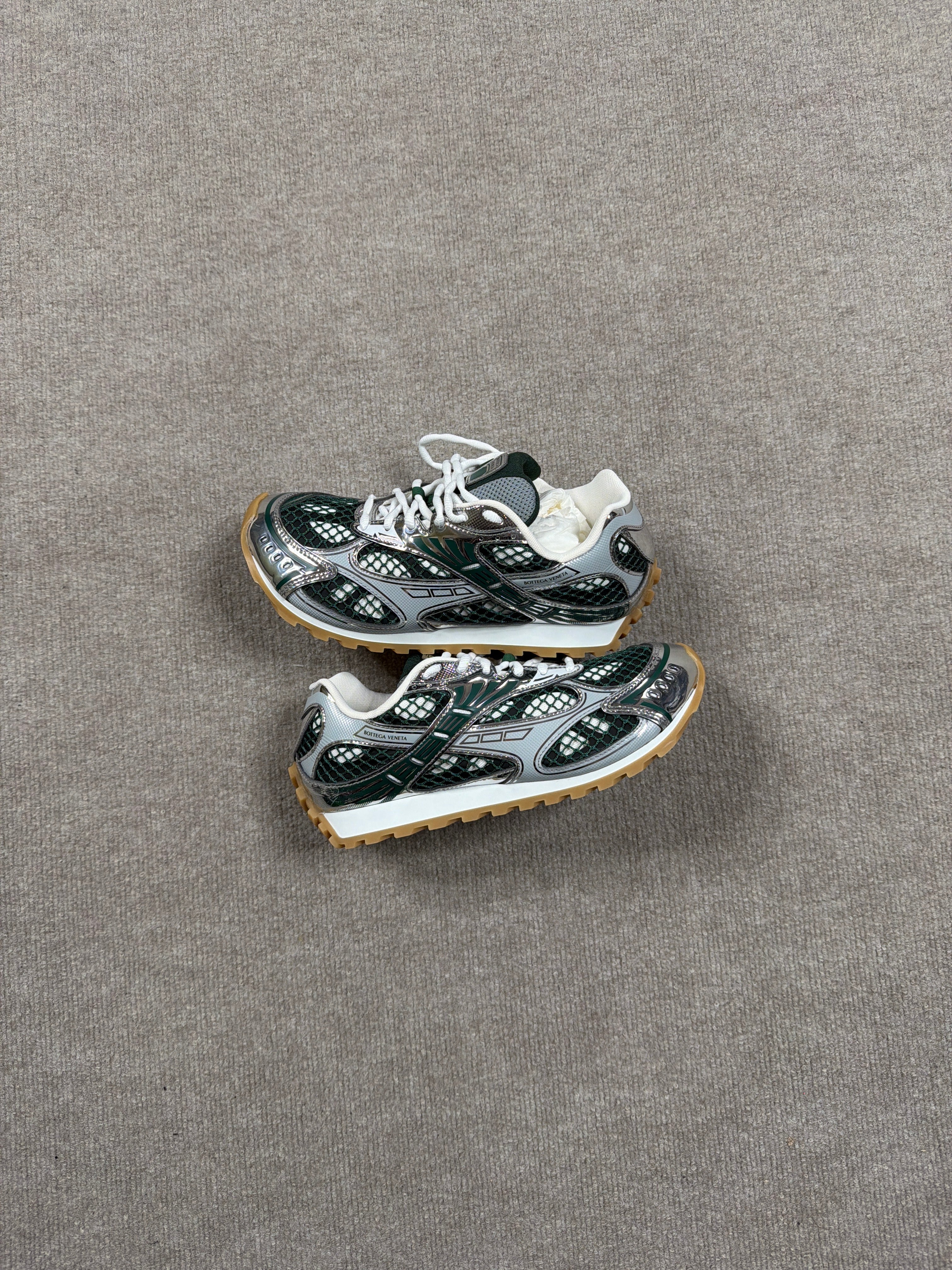 Bottega Veneta 'Orbit' Green & Silver Sneakers