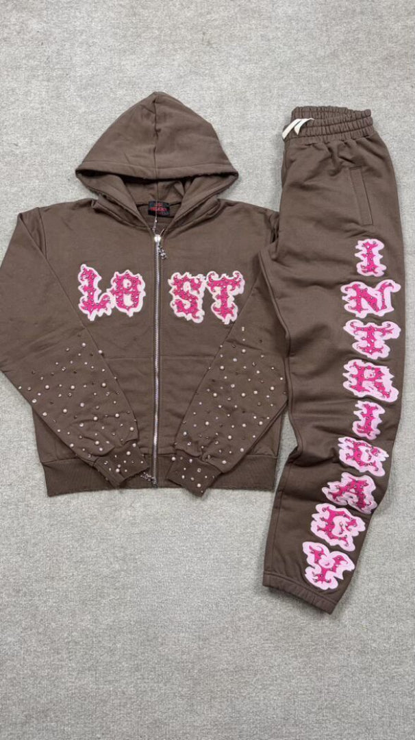 Lost Intricacy 'Patch' Brown Sweatsuit