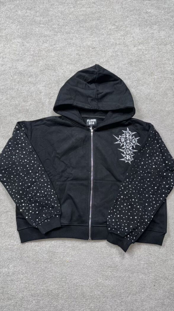 Floor 914 zip rhistone hoodie