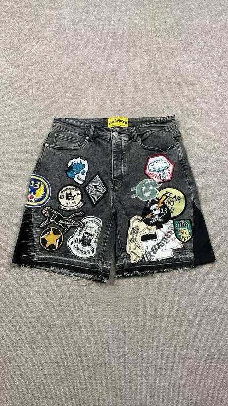 Godspeed Patchwork Denim Shorts Grey