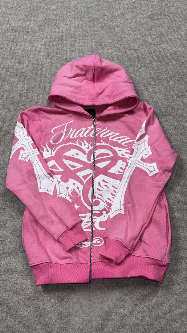 Fraternal pink zip up hoodie