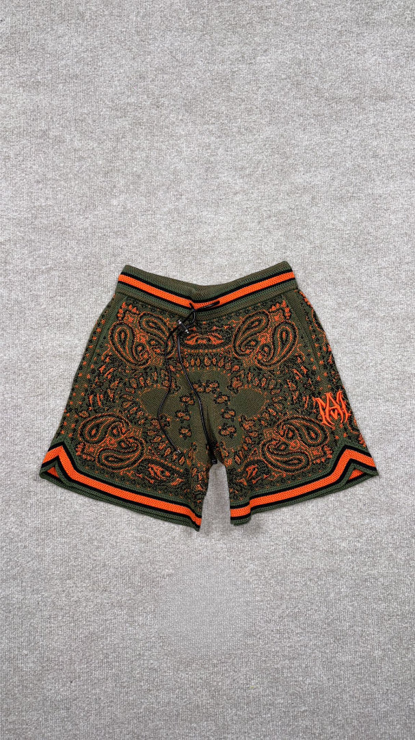Amiri Shorts B-Ball Bandana Green Orange